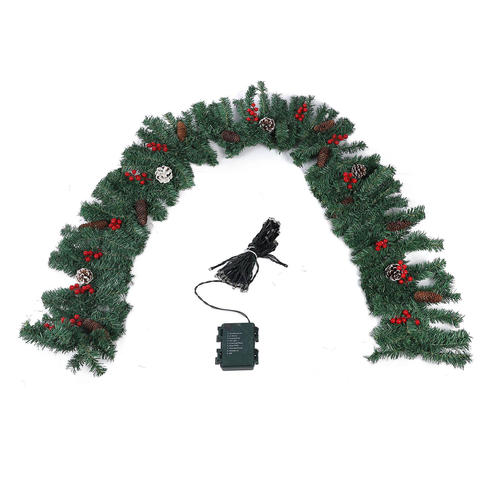 

8,9-футовая искусственная рождественская гирлянда с подсветкой, 50 светодиодов, работающая от батареек, с 8 режимами для