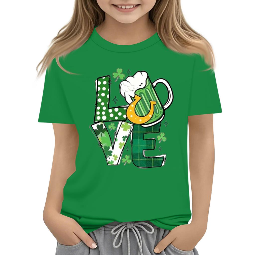 Children's Round Neck Casual Saint Patrick Printed Short Sleeve T-Shirt