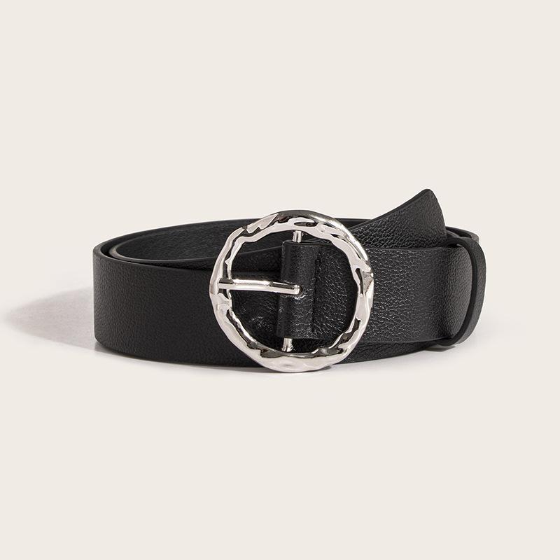 Ladies' Alloy Fashion Summer Chic Style Versatile Round Lychee Pattern Flat Pin Buckle Commuter Faux Leather Strap