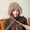 Plush Thermal Ear Hat Women's Autumn and Winter Big Head Circumference Cute Cold-proof Versatile Knitted Hat Showing Face Small Maillard