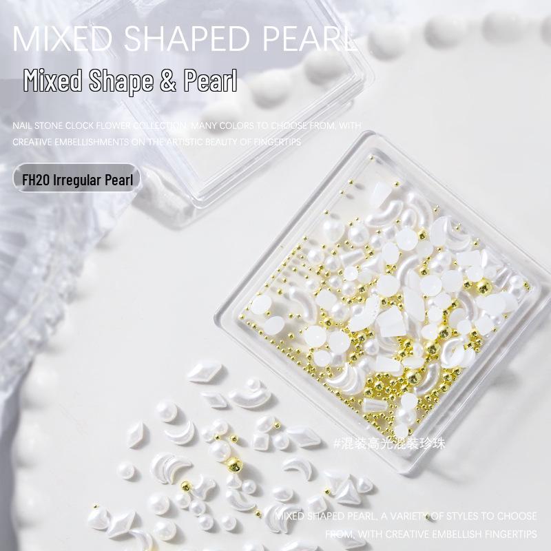 Irregular Pearl & Steel Ball Nail Art 3D Heart & Moon DIY Decoration