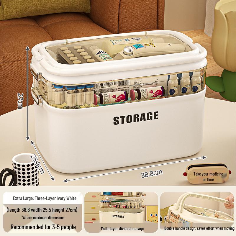 Large Capacity Multi-Layer Family Medicine Storage Box for First Aid and Medication Organization