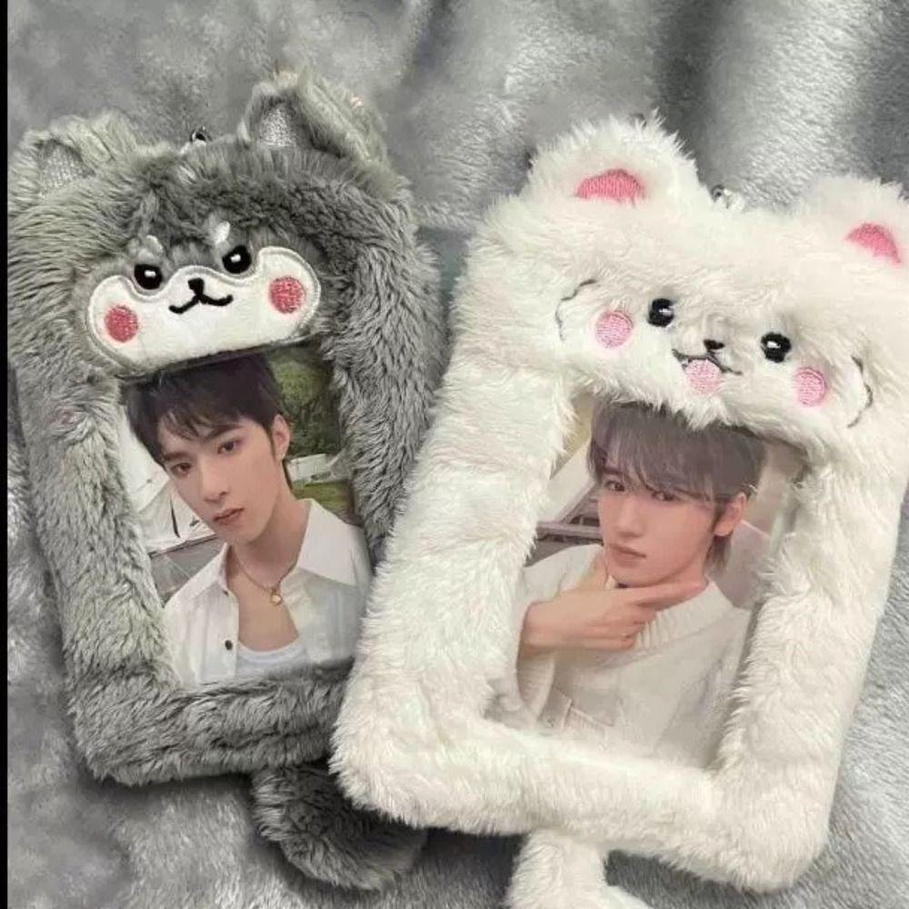 Multifunctional Photocard Case Plush Bear/Rabbit/Chick Bus Door Cards Sleeve Cartoon Cute Idol Photos Protective Cover Students
