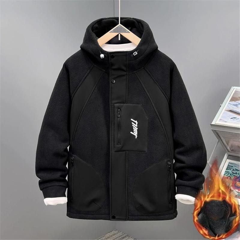 Cargo Jacket Men Autumn Winter Fleece Jacket Coat Fashion Casual Patchwork Jackets