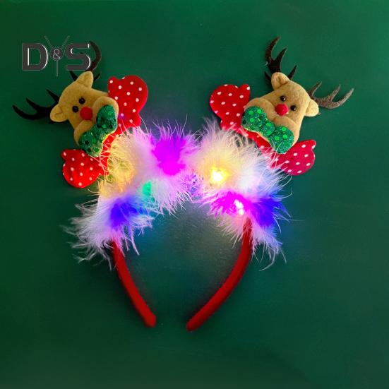 Women Girl Hair Hoop LED Christmas Reindeer Santa Claus Decor Headband Cartoon Style Cosplay Headband Photography Props