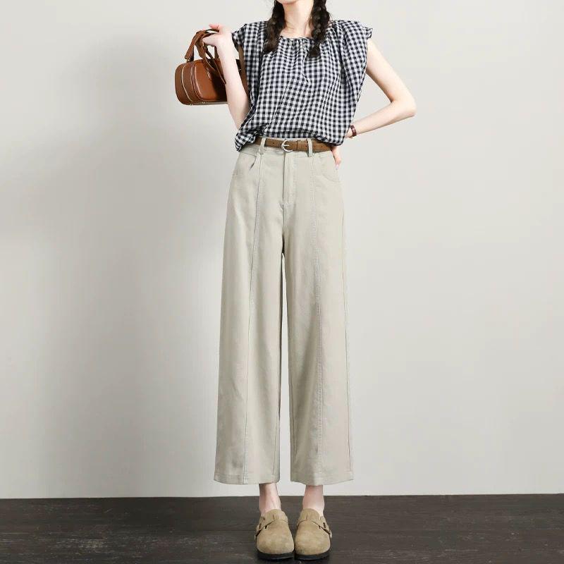 

Spring/Summer 2026 Petite High-Waisted Wide-Leg Cropped Pants - Women s Casual Loose Fit 2XL/125-135 jin
