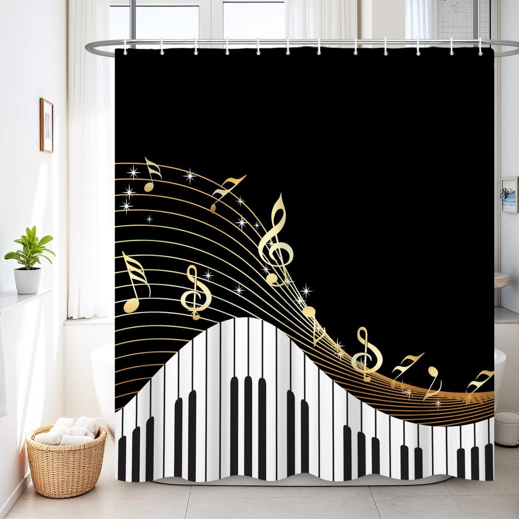 Music Rock Guitar Shower Curtains Modern Bathroom Curtains 3d Printed Decoration Waterproof Cloth with Hooks Bath Curtain