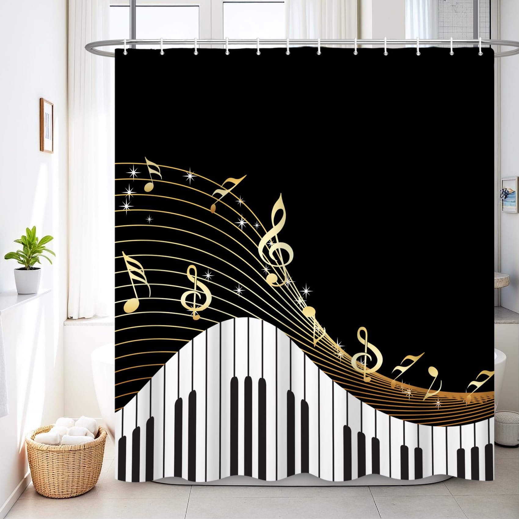 

Music Shower Curtain Musical Notes Modern Romantic Art Elegant Polyester Fabric Bathroom Decor Curtains With Hooks W60H190(CM)-1 Pcs
