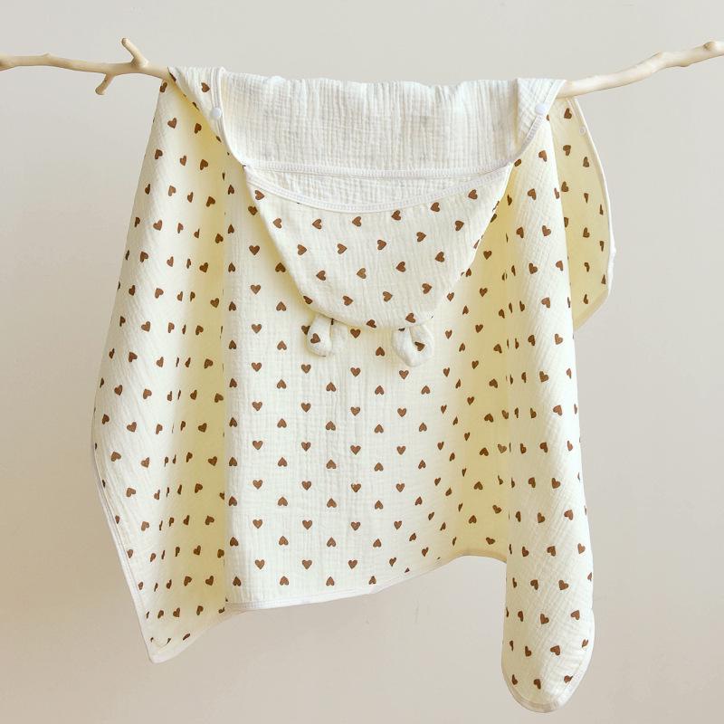 Newborn Infant Hooded Cotton Gauze Bath Towel & Swaddle Blanket