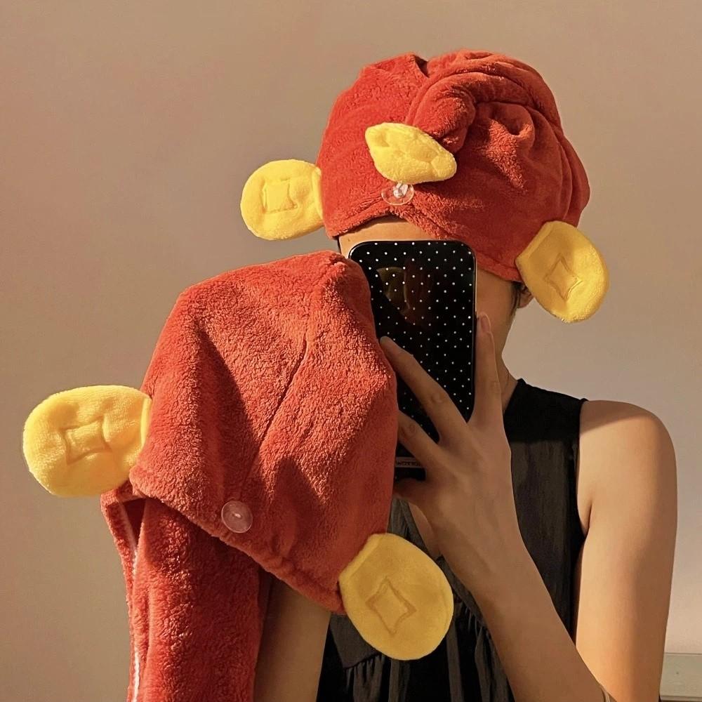 God of Wealth Shape Hair Drying Cap Absorbent No Pilling Hair Drying Towel Quick-Drying No Shedding Hair Wrap