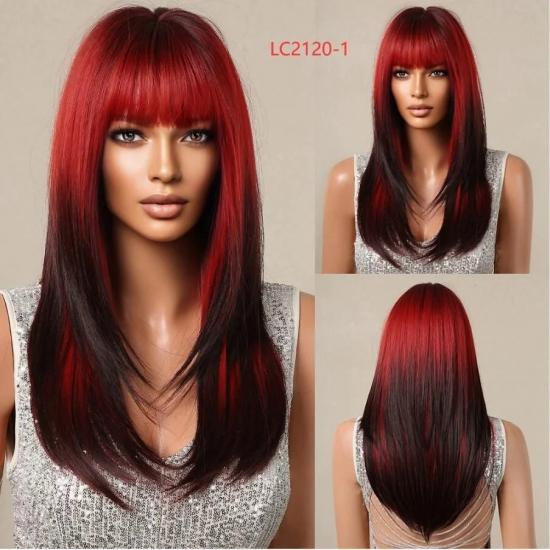 Pelucas Sintéticas Negras Rosadas para Cosplay Pelucas Largas Lisas a Capas con Flequillo para Mujeres Cabello Resistente al Calor