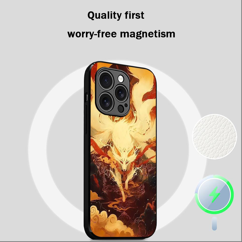Nine-tailed fox art fashion design Phone Case For iPhone 16 15 14 13 12 11 Plus Pro Max High-end Luxury Magsafe Sheepskin