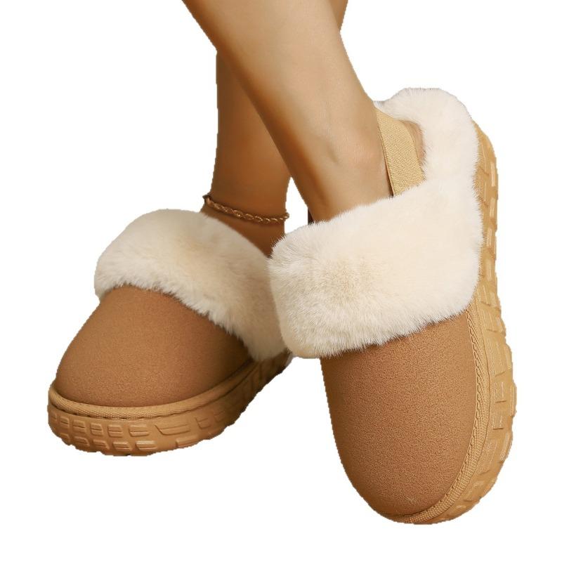 Winter New Thick-soled Snow Boots Women's Fleece Thickened Warm Large Cotton Shoes Integrated Leather and Fur Bread Fluffy Shoes