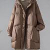 Plus Size Women's Mid-Length Hooded Cotton Coat - 220 Jin, Loose Fit, Korean Style