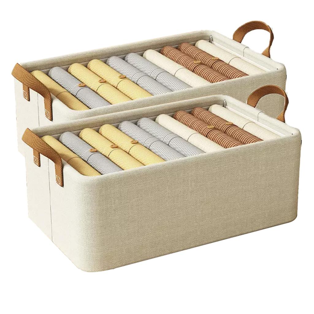 2 PCS Large Capacity Foldable Storage Box Cationic Fabric with Sturdy Steel Frame Support,  Perfect for Storing Clothe Jeans
