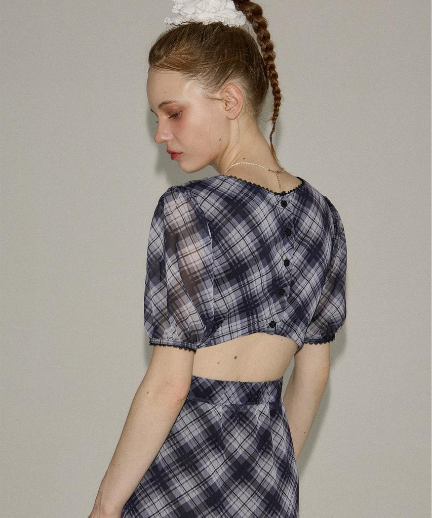 Salon De Yon Vintage Check Long Dress_ Black