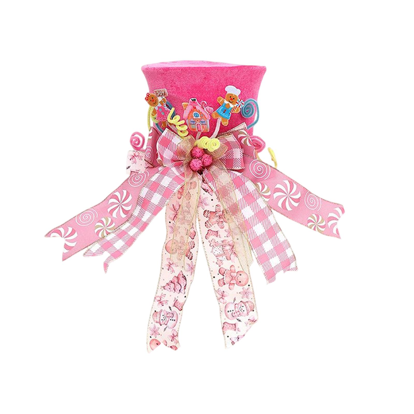 

Рождественская шляпа Верхушка звезды Верхушка рождественской елки Украшение Шляпа Выдвижная пружина Бант, Красивые украшения для рождественской елки One Size розовый