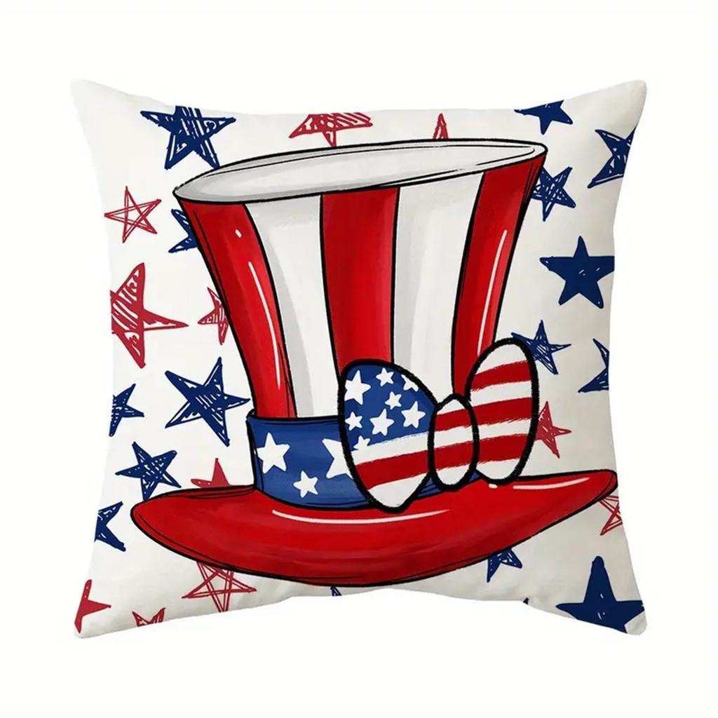 Square Decorative Pillow Cover with Heart and Star Pattern American Flag Print for Sofa Couch Bed Chair Home Office