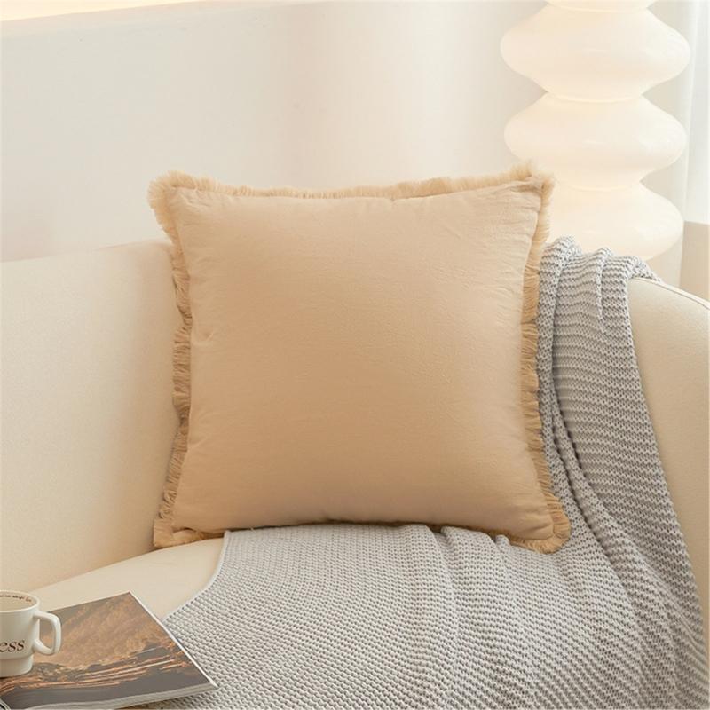 Solid Color Velvets Throw Pillow Case with Tassels Trim Bohemians Style for Living Room Decoration 18x18