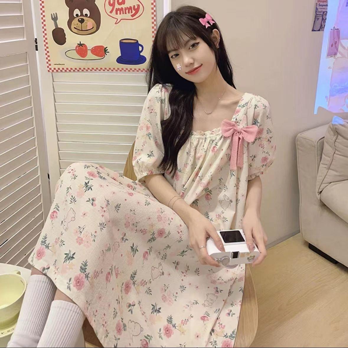 

Пижамы для женщин летом милые тканые хлопковые пижамы в стиле принцессы с короткими рукавами для женщин летом тонкая весенне-осенняя домашняя одежда 2XL