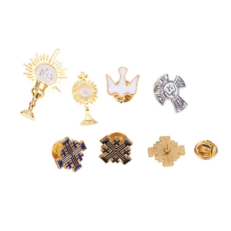 1Pc Catholic Christian Jerusalem Cross Brooch Badge Religious Jewelry Halo Gifts