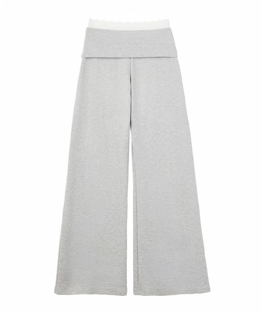 ALIENAR Lace Trim Silhouette Folding Pants (Gy)