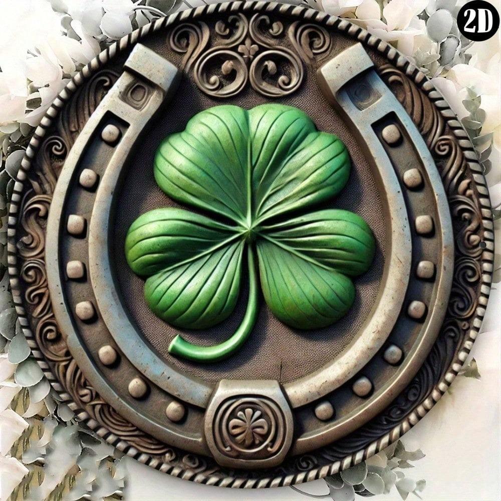 Vintage podkovy a čtyřlístky kovová nástěnná dekorace Zelená rustikální dekorace Domov Kavárna Garáž Venkovní