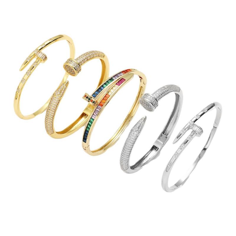 Micro Inlaid Zircon Colored Gold Copper Zircon Nail Bracelet with Adjustable Street Opening