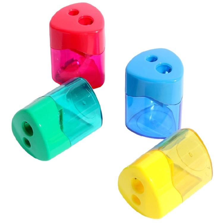 Bärbar dubbelbladig pennvässare med lock, läckagesäker behållare för spån, för studenter, lärare, professionella