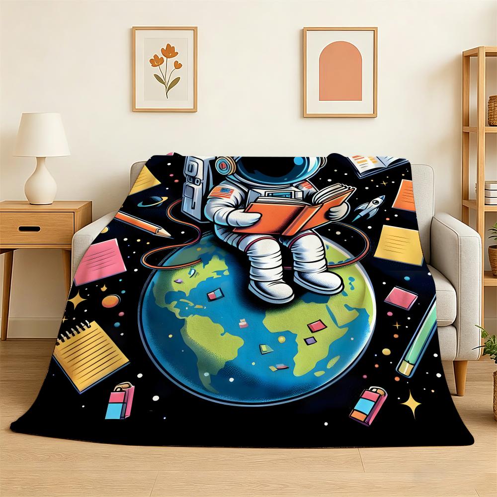 Outer Space Spaceship Astronaut Rocket Throw 240g Lightweight Flannel Blanket, Soft Skin Throw Blanket for Sofa Bedroom