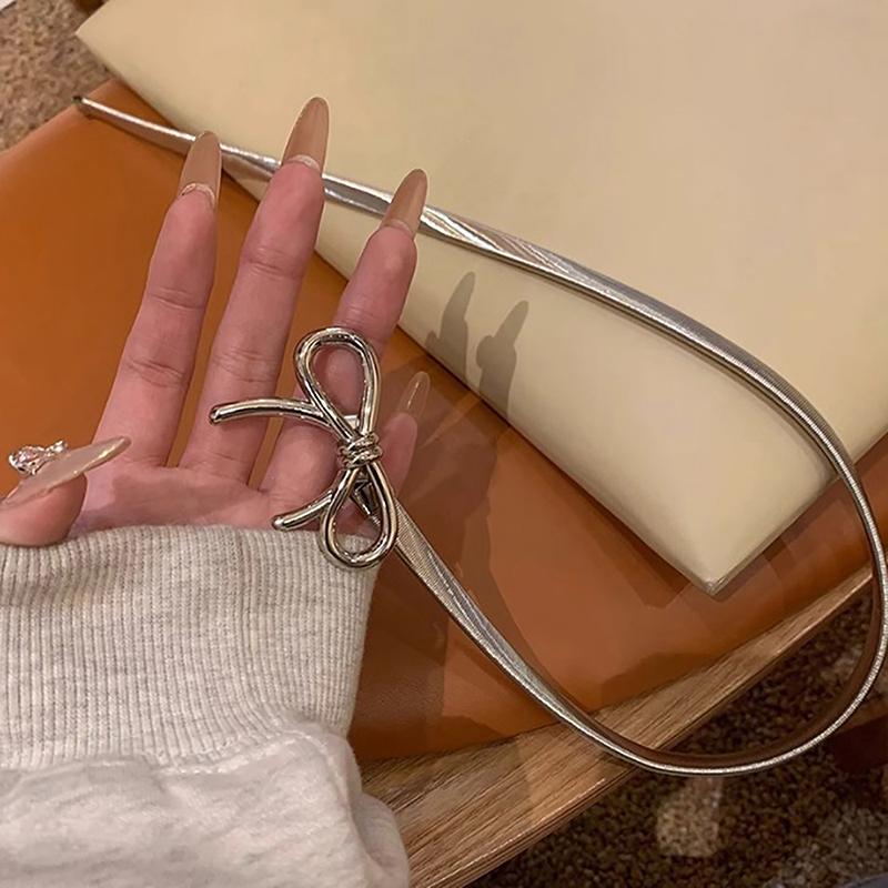 Ins Metal Bow Knot Belt Elastic Force Adjustable Women Y2K Vintage Belt Skirt Pants Accessories Summer Girl Metal Waist Chain