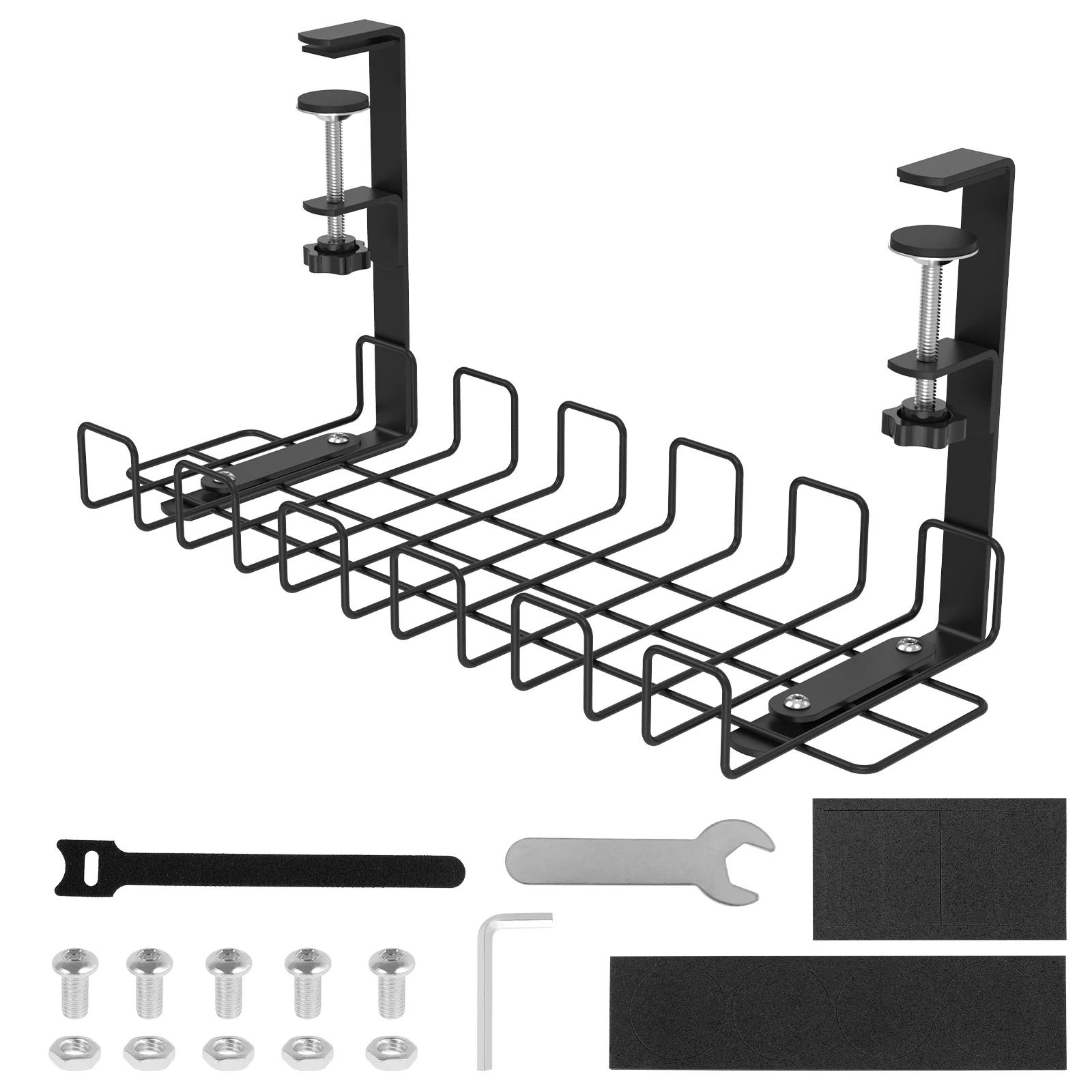 Under Desk Cable Management Tray No Drill Cable Management Rack with Clamps Metal Cord Organizer Cable Management Rack Storage чёрный