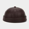 Women Men Faux Leather Docker Cap Hat Round Top Brimless Design Hat Solid Color