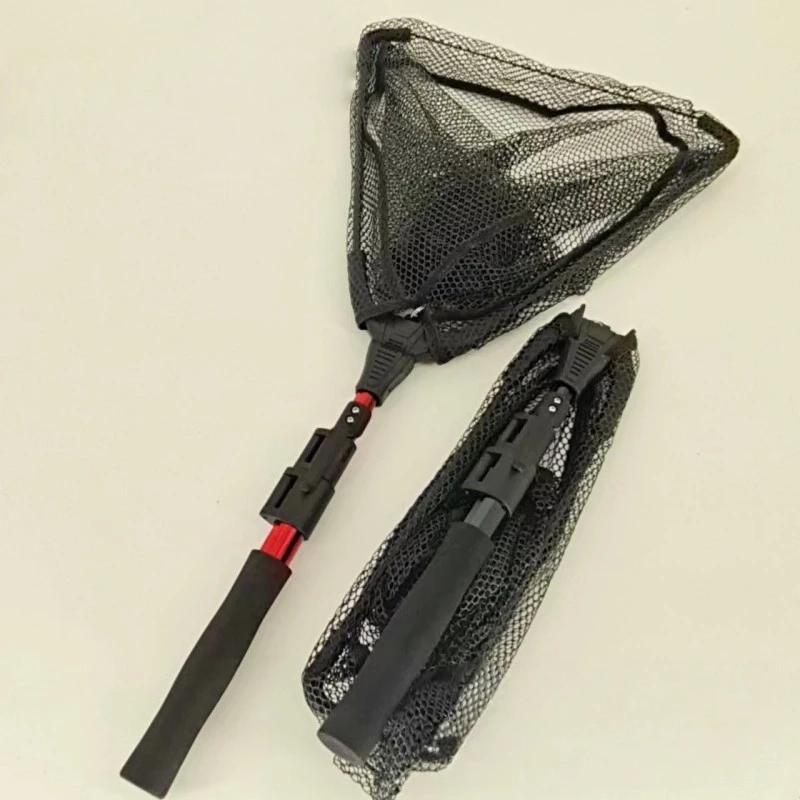 1pc 70cm Fly Fishing Triangle Foldable Telescopic Hand Net Aluminum Alloy Fish Catching Net Integrated Portable Net Fishing