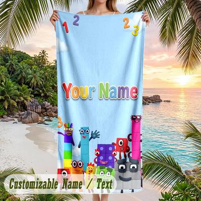 Numberblock Beach Towel, Personalized Custom Text, Quick Dry Soft Large Towel For Swimming Pool Travel