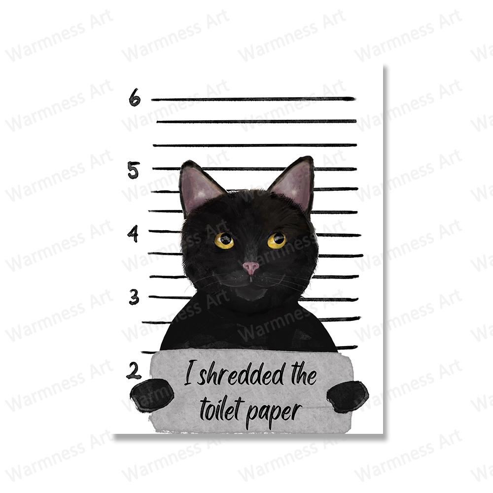 Schwarze Katze, Verbrecherfoto, Wandkunst, Leinwand, Poster, Orange Tabby, Wein trinkend, Drucke, Gemälde, Badezimmer, Zimmer, dekorative Toilettenbilder