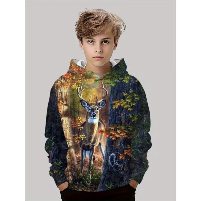 Felpe da Caccia al Cervo per Ragazzi Animali Mimetismo Outdoor Stampa Completa 3D Primavera Autunno Vestiti per Bambini Semplice Casual Felpa Top