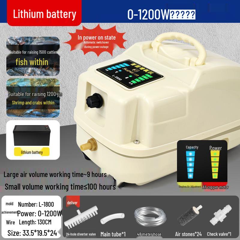 High-Power Adjustable Lithium Battery Oxygen Pump for Fish Tanks and Ponds