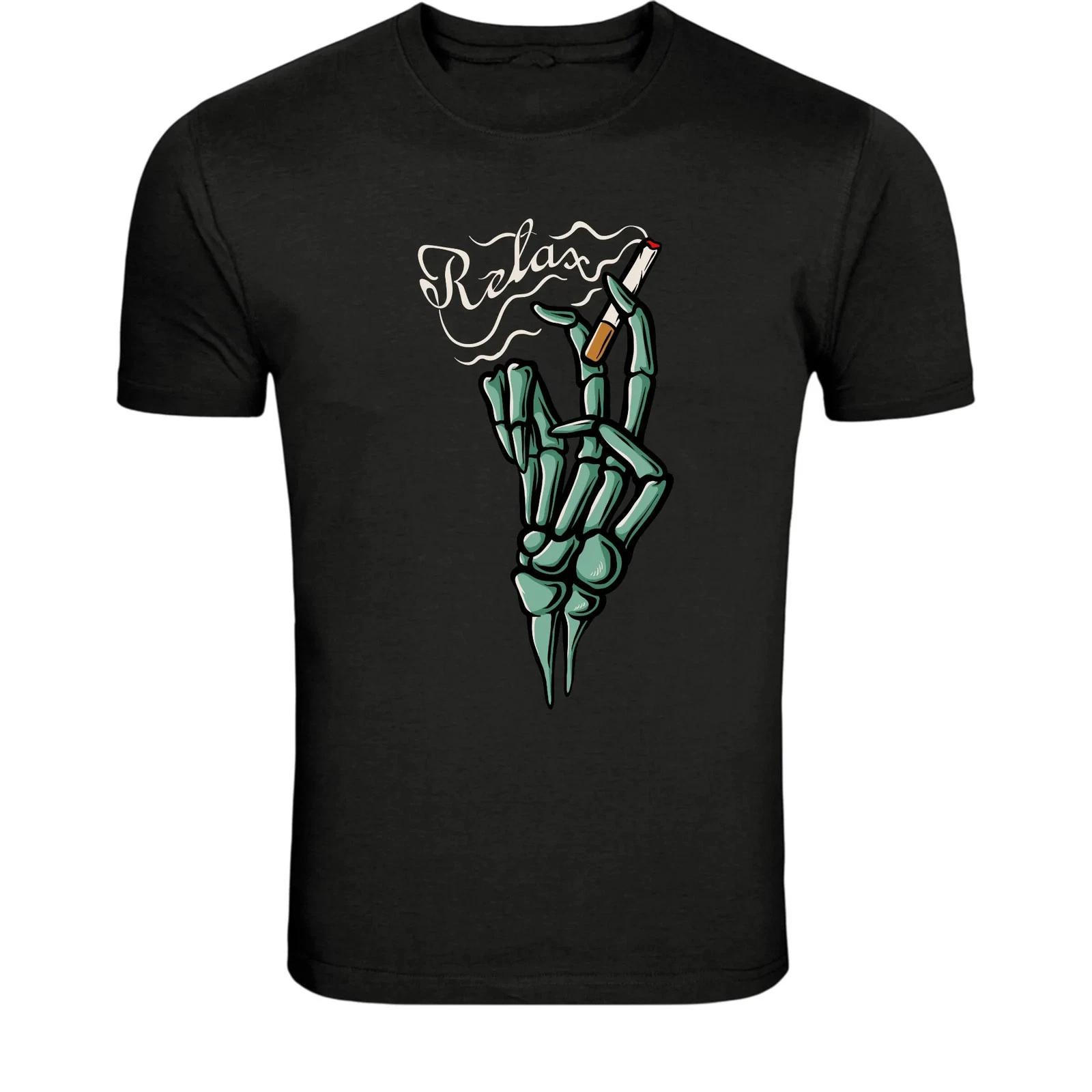 Relax Skeleton Hand Smoking T-Shirt - Dark Humor Chill Graphic Tee XXXL