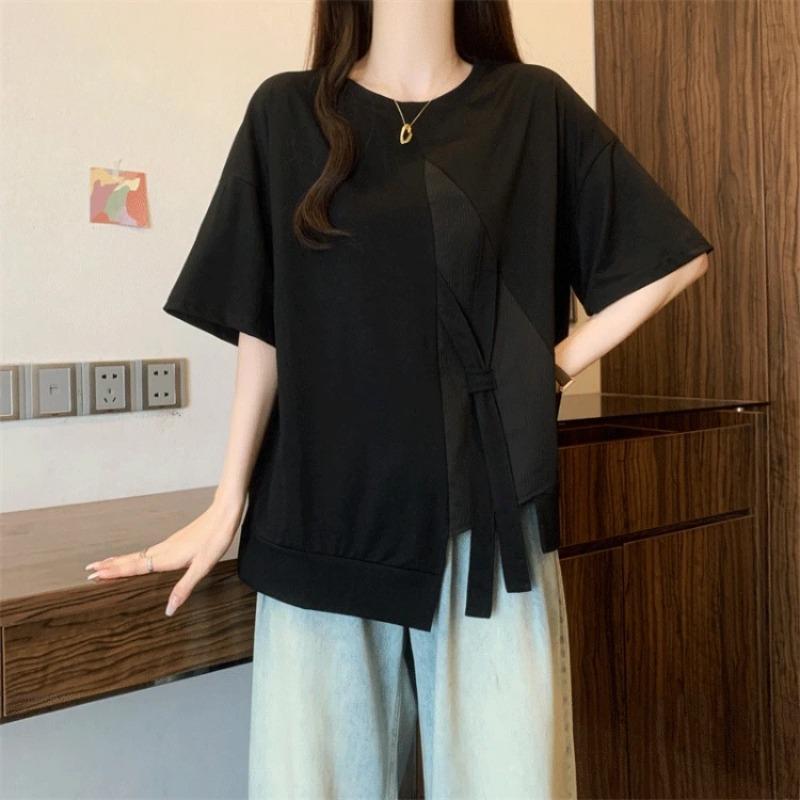 Designed Cotton Short-sleeved T-shirt Women s New Summer Loose Top M чёрный
