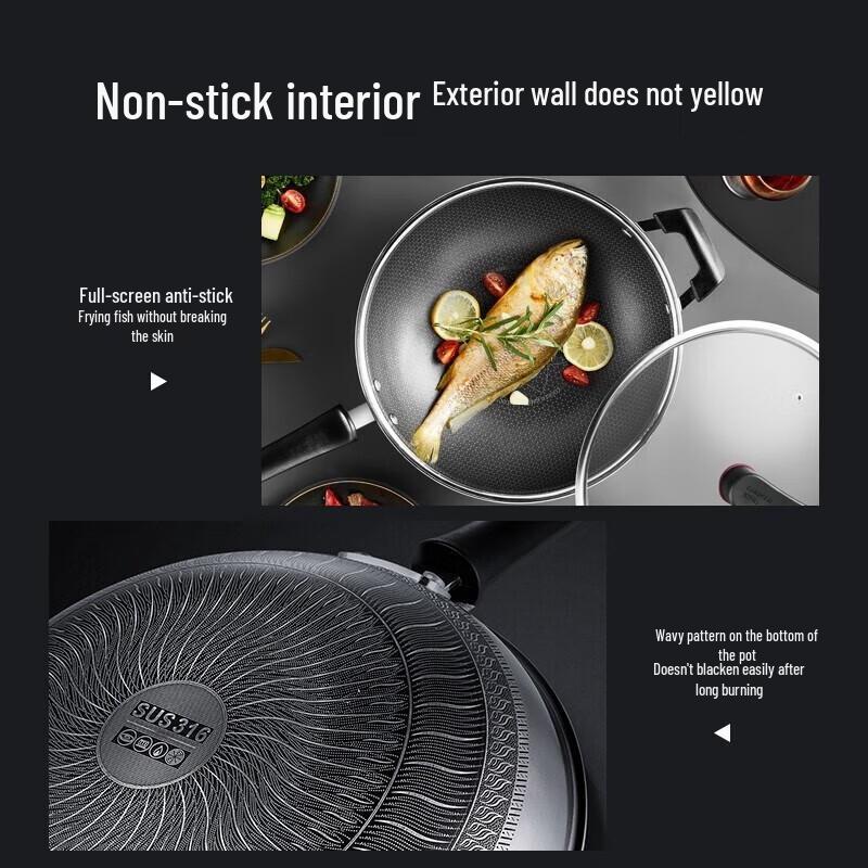 Chui Da Huang 316 Stainless Steel Honeycomb Non-stick Wok