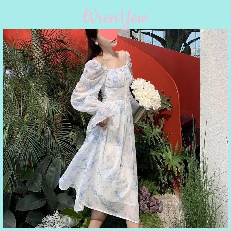 French Floral Dress Summer Dress With Recycled Cellulose Fabric For Elegant Vacation Wear