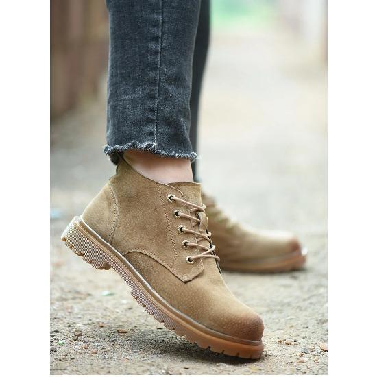 Labor Protection Shoes for Men in Summer  High Top Breathable Lightweight Pigskin Work Shoes for Men