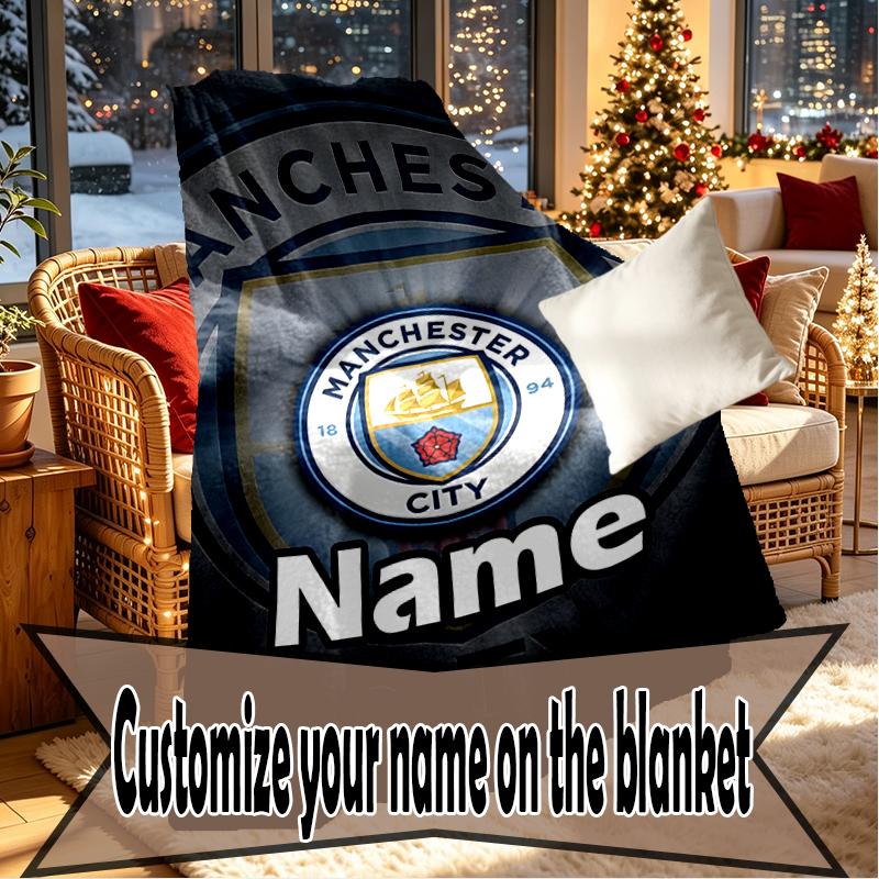 Custom Name Personalized Manchester City FC Print Blankets, Home Decor, Bedroom, Sofa, Camping, Couch, Gifts for Birthday Christmas