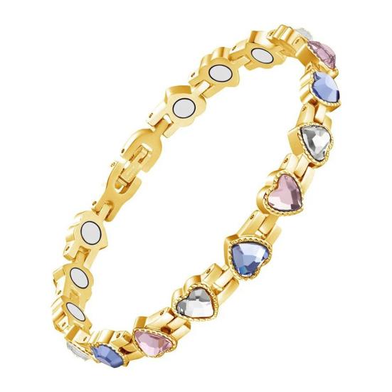 Bracelet Sparkling Cubic Zirconia Heart Shape Women Bracelet Lightweight Magnetic Therapy Bracelet with Secure Clasp
