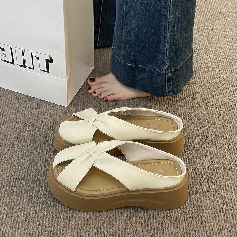 Height-increasing Thick-soled Mary Jane Shoes, Women's New Summer Outer Wear Fashionable and Versatile Casual Soft-soled Non-slip Bag Head Slippers