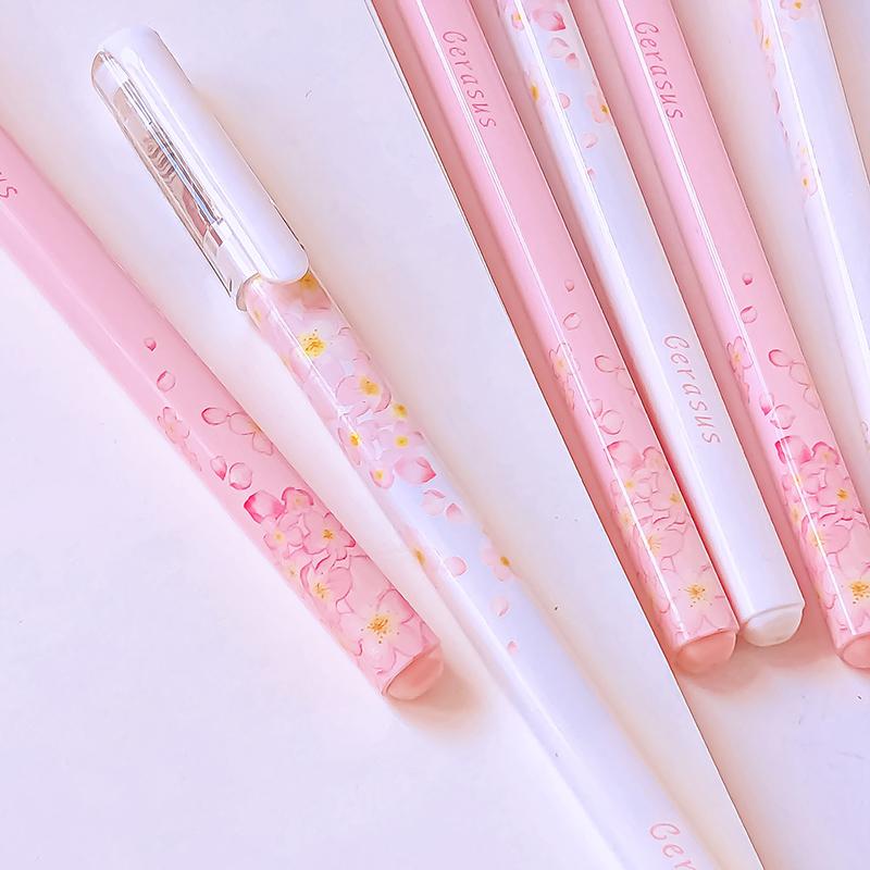 kawaii Pretty Aesthetic stationery School Supplies kit Ballpoint pen Cherry Blossom Gel Pens Black Ink pen Set School items