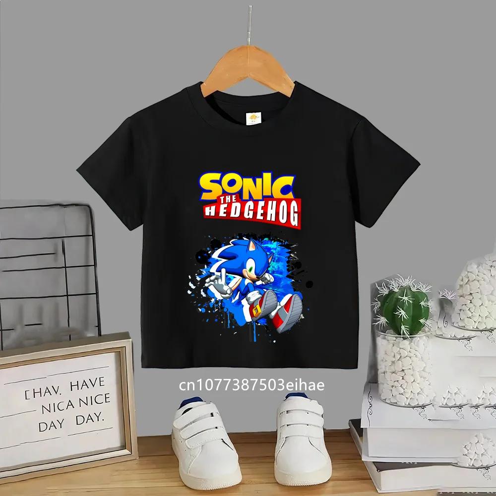 Summer Short Sleeve Kids TShirt Anime Sonic Cartoon Pattern Round Neck Casual Fashion Comfortable Breathable Daily Play Clothes