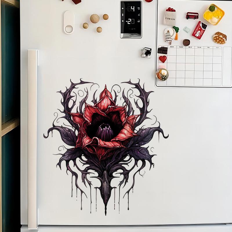 Evil Chomper Flower Wall Stickers Halloween Decor Peel and Stick Vinyl Art for Bedroom Bathroom Cabinet Home Decoration