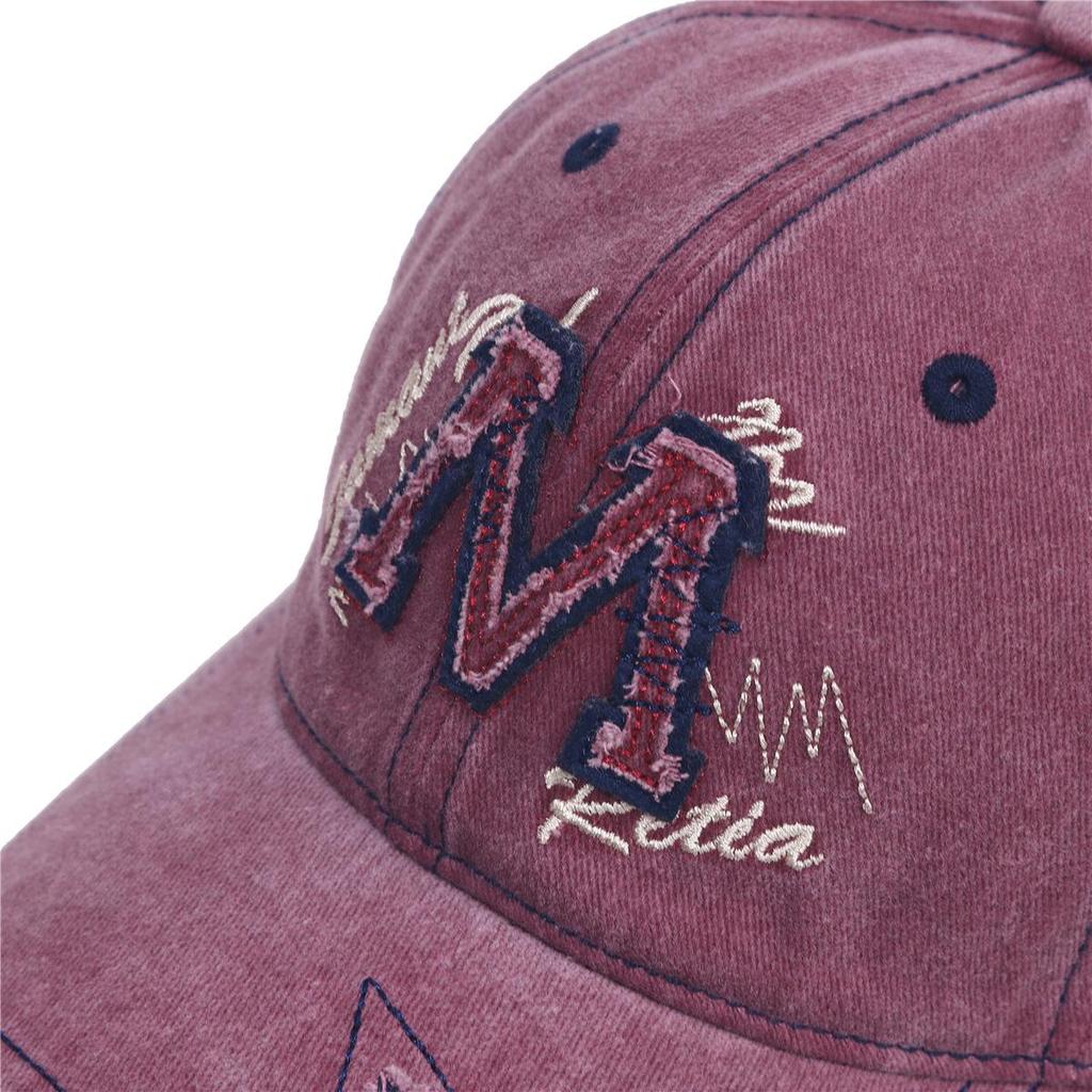Women’s Retro Distressed Star Baseball Cap - Washed Denim Duckbill Hat with M Logo, Sun Protection, Face Slimming